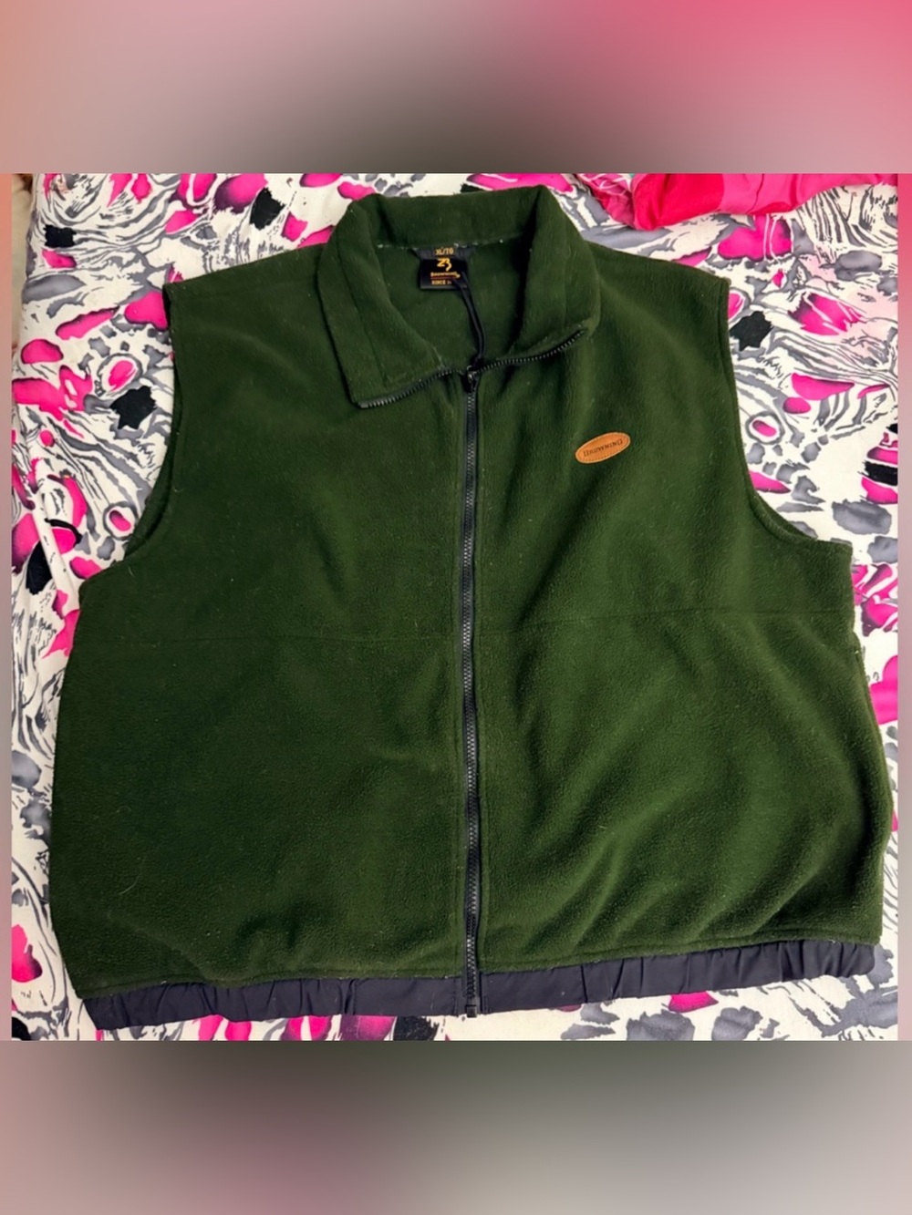 Vintage Browning Hunting vest hiking fleece dark green